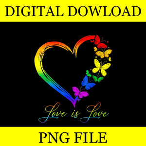 Love Is Love LGBT PNG, Butterfly Heart Rainbow Gay Lesbian Pride PNG