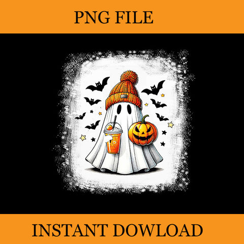 Cute Ghost Drinking Pumpkin Spice Coffee Halloween PNG, Cute Ghost PNG