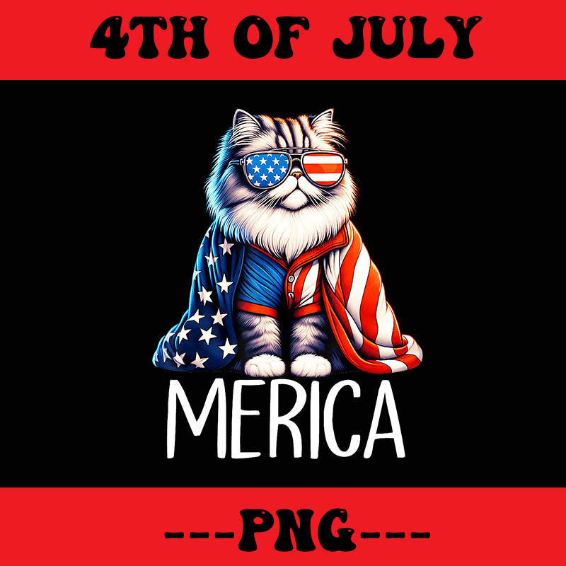 Merica Cat 4th Of July PNG, Cat Patriotic PNG, Merica Cat PNG