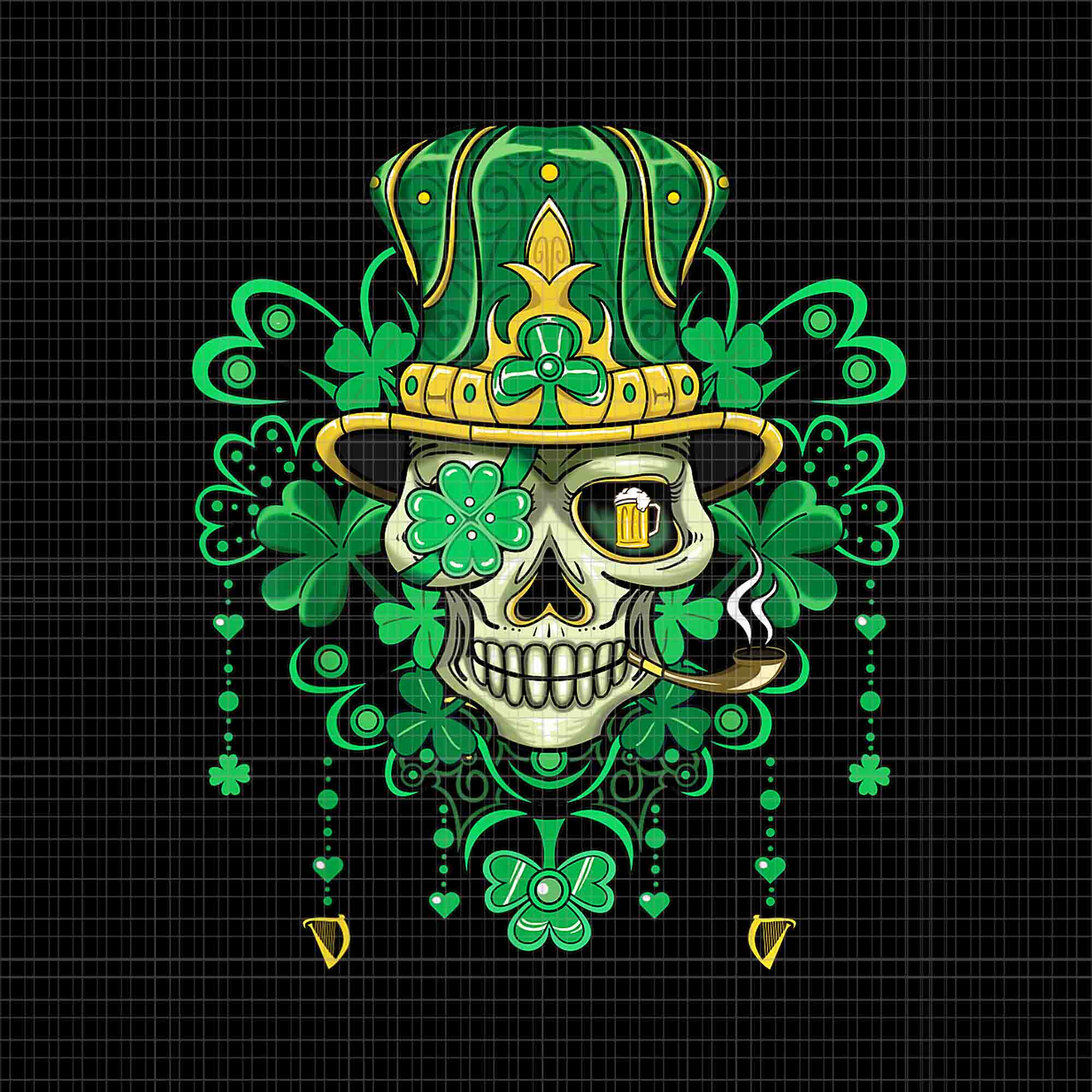 Skull Wearing Hat St Patrick's Irish Png, Skull Irish Png, Skull Shamrock Png