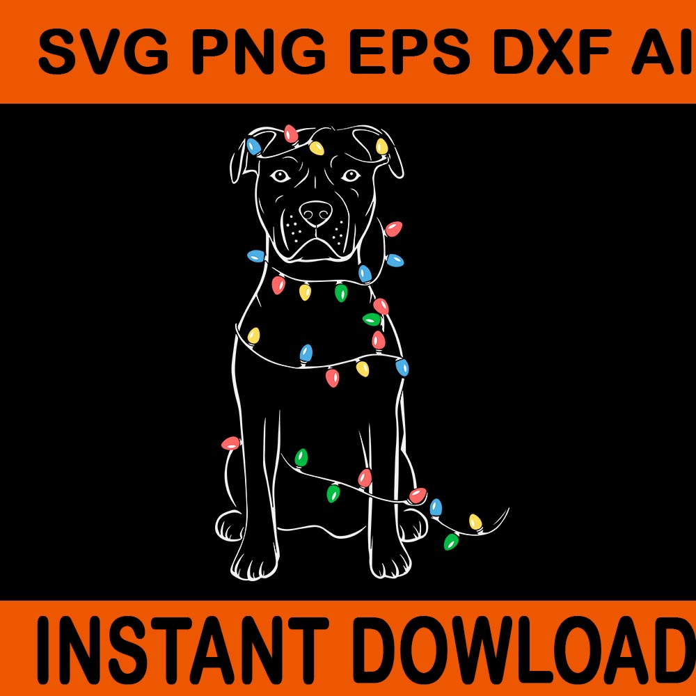 Santa Pitbull Christmas Lights SVG, Pitbull Dog Lover Xmas SVG