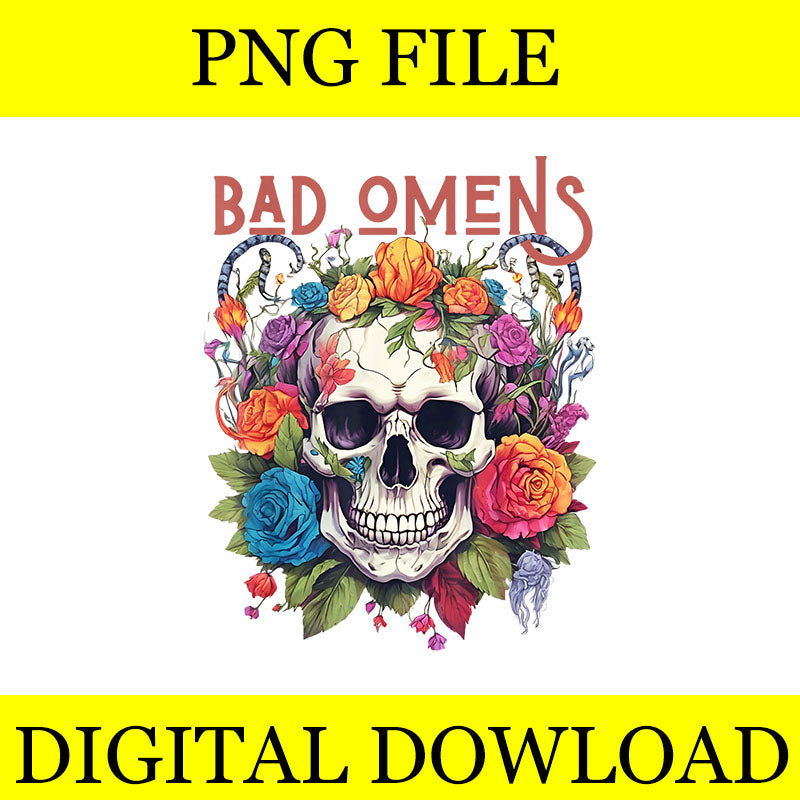 Bad Omens Colorful Skull And Flower PNG