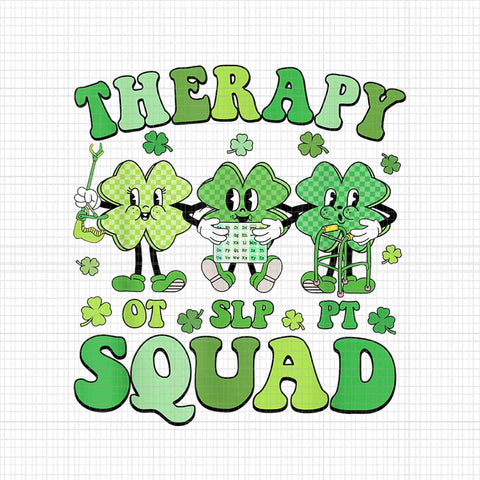 Retro Therapy Squad St Patrick's Day SLP OT PT Team Shamrocks Png, Therapy Squad Png