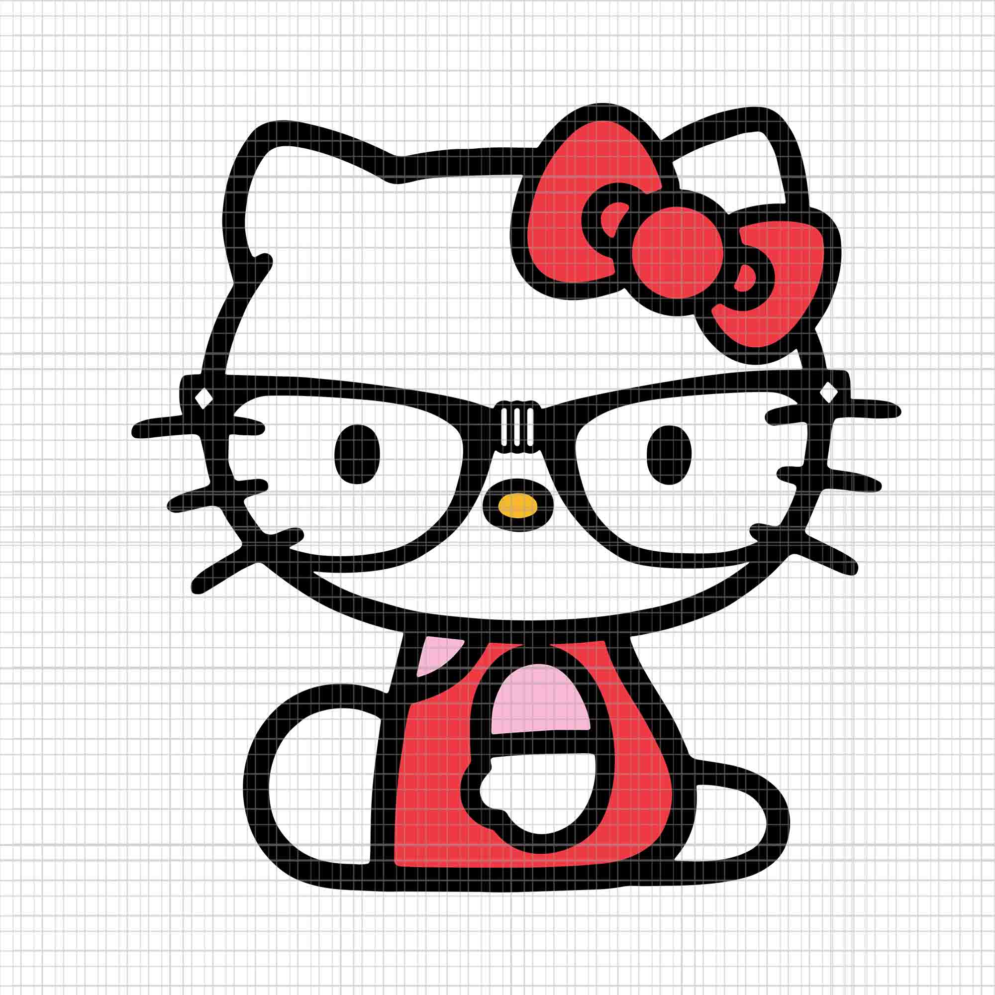 Hello Kitty Nerd Glasses Svg, Nerdy Cute Kitty Svg, Hello Kitty With Glasses Svg