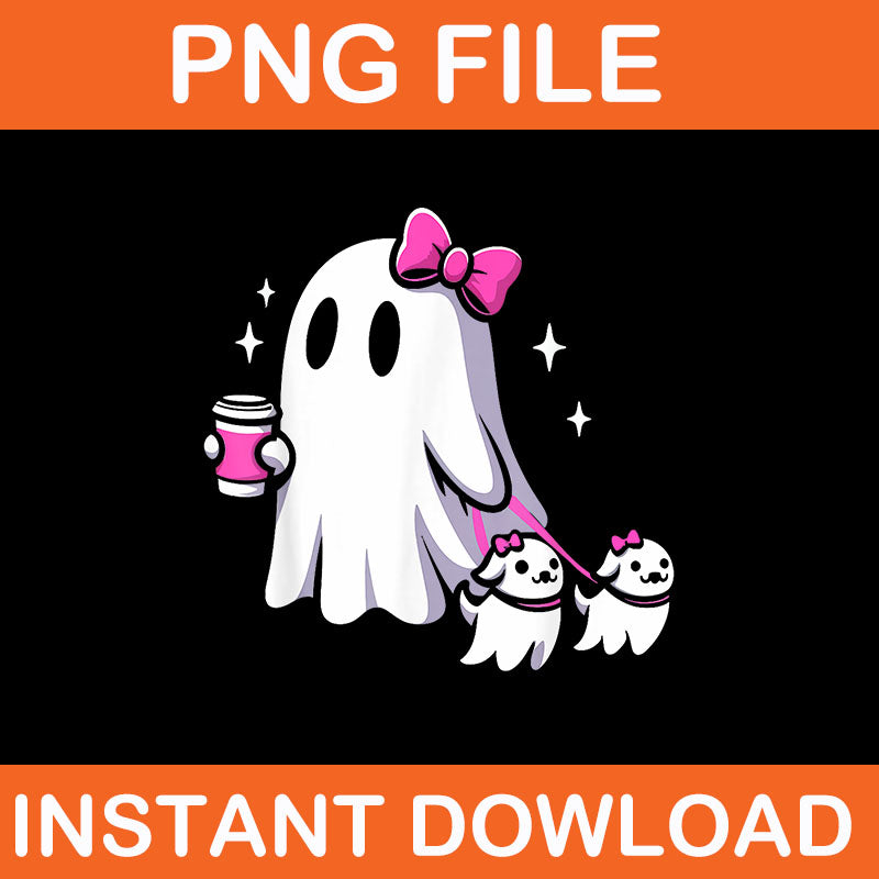 Halloween Cute Ghost Walking Dog Spooky Pink Coquette Ghost PNG