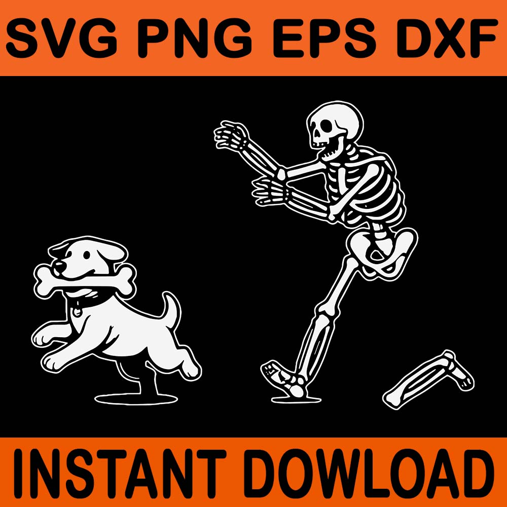 Skeleton Chasing Dog SVG, Halloween Dog SVG, Funny Skeleton SVG 