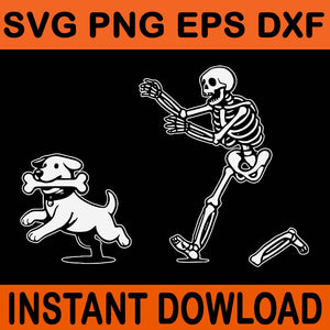 Skeleton Chasing Dog SVG, Halloween Dog SVG, Funny Skeleton SVG 