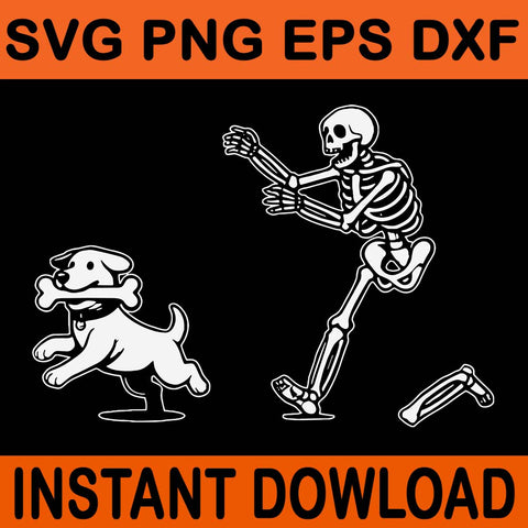 Skeleton Chasing Dog SVG, Halloween Dog SVG, Funny Skeleton SVG 