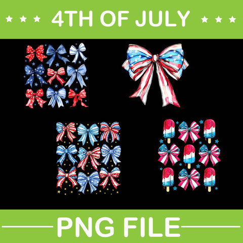 Coquette American PNG,  Coquette Bows 4th Of July PNG, Popsicle Bows Patriotic PNG