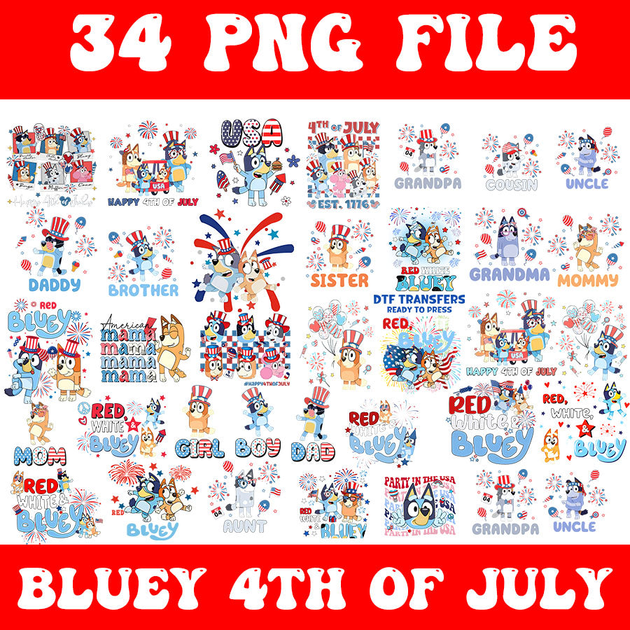 Bundle 4th Of July Bluey PNG, Red White And Bluey PNG, Bluey Party In The USA PNG