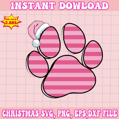 Pink Paw Christmas Svg, Pink Christmas Svg, Pink Winter Svg, Pink Santa Svg, Pink Santa Claus Svg, Christmas Svg