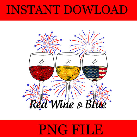 Red Wine & Blue 4th of July PNG, Red White Blue Wine Glasses PNG