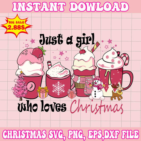 Girl Loves Christmas Svg, Pink Christmas Svg, Pink Winter Svg, Pink Santa Svg, Pink Santa Claus Svg, Christmas Svg