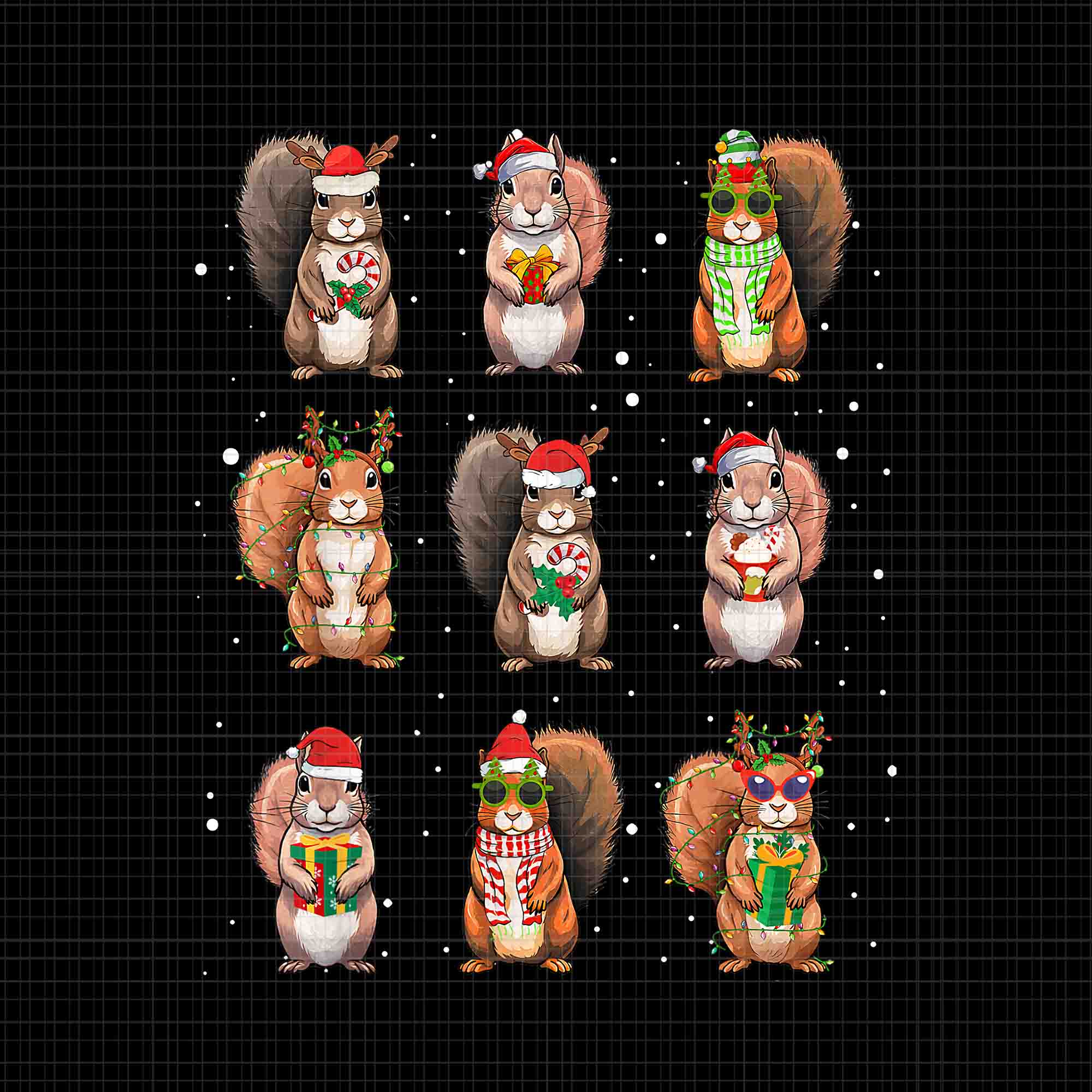 Squirrels Christmas Lights Png, Squirrel Lover Xmas Png, Squirrels Santa Png