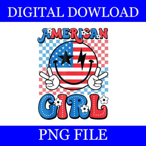 American Girl 4th of July PNG, Retro Groovy Fourth 4th of July Smile PNG