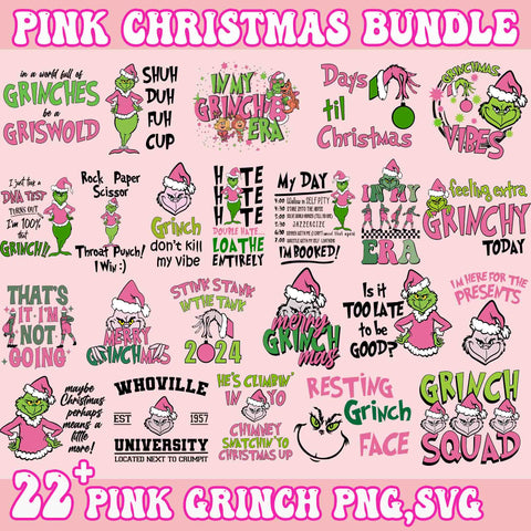 22 Pink Grinch Christmas Bundle, Grinch Bundle Svg, Pink Christmas Bundle Svg, Pink Grinch Bundle