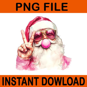 Retro Santa Christmas Blowing Bubble PNG, Funny Santa With Sunglasses Xmas PNG