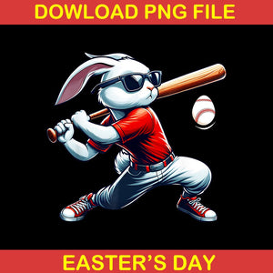 Happy Easter Bunny Playing Baseball Png, Easter Sport Png