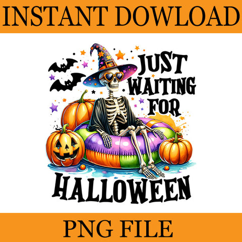 Just waiting for halloween spooky summer png, skeleton halloween png