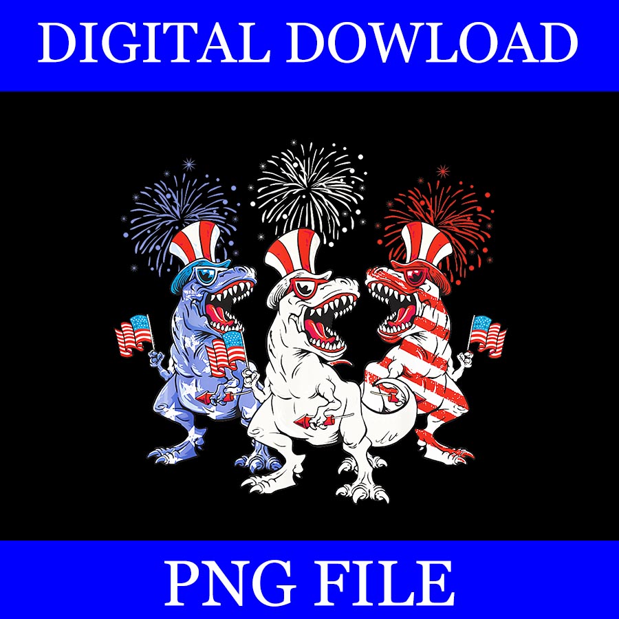 Red White Blue T Rex Dinosaur PNG, Dinosaur Firework 4th Of July PNG