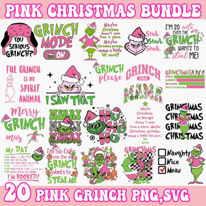 20 Pink Grinch Christmas Bundle, Grinch Bundle Svg, Pink Christmas Bundle Svg, Pink Grinch Bundle