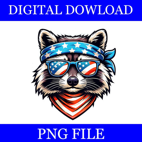 Patriotic Raccoon 4th Of July PNG, Raccoon American Flag Trash Panda PNG