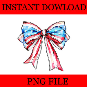 Coquette American Girly 4th of July American Flag Bow PNG