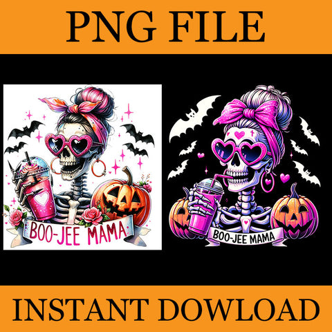 Boo-Jee Mama Skeleton PNG, Spooky Season Jack O Lantern Halloween PNG 