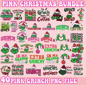 40 Pink Faux Sequin Grinchmas Bundle Png, Grinch Bundle Png, Pink Christmas Bundle Png, Merry, Tumbler, Grnichmas Png, Retro Grinc Png, Christmas