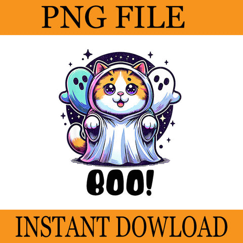 Ghost Cat Boo PNG, Cat BOO Kitty Halloween PNG