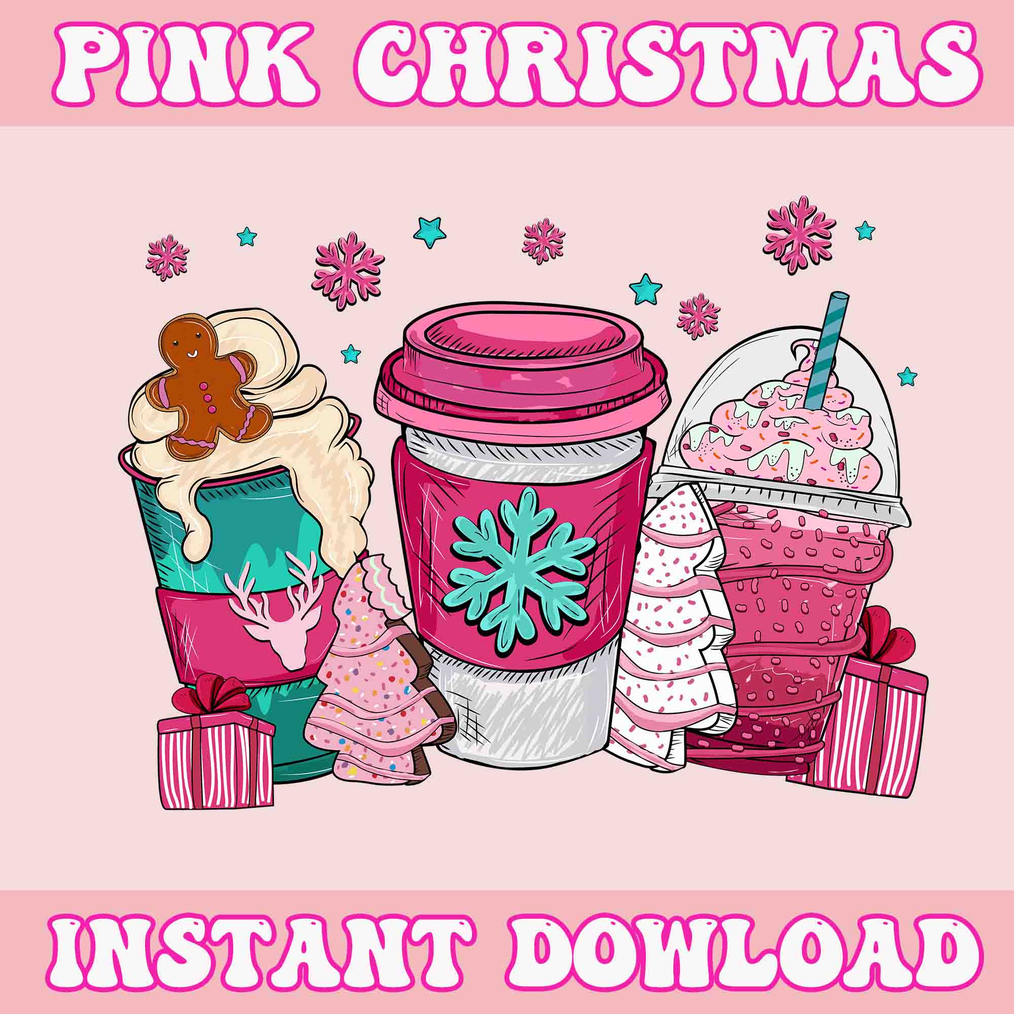 Pink Christmas Coffee Cups Cake Svg, Pink Christmas Svg, Pink Winter Svg, Pink Santa Svg, Pink Santa Claus Svg, Christmas Svg