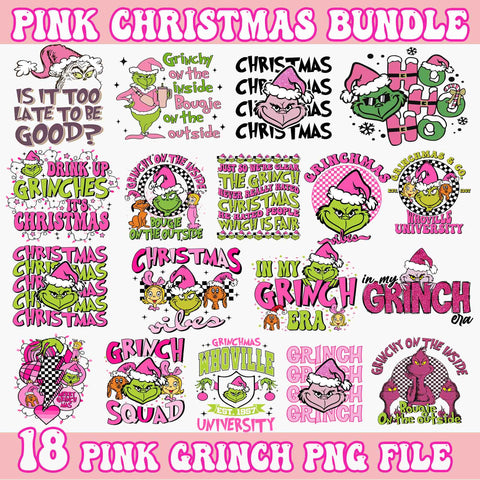 18 Pink Grinch Christmas Bundle, Grinch Bundle Png, Pink Christmas Bundle, Pink Grinch Bundle