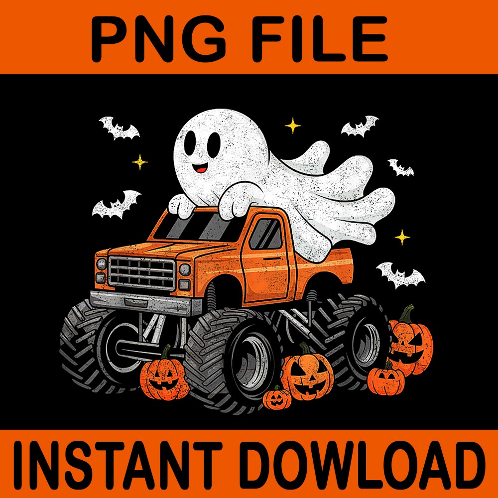 Monster Truck Ghost Pumpkin Halloween PNG