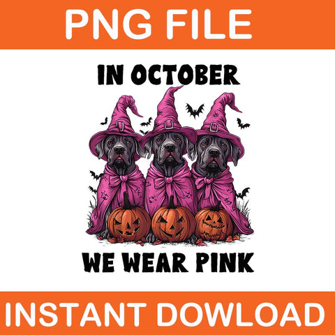 In October We Wear Pink Great Dane Halloween Breast Cancer PNG