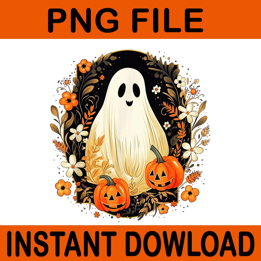 Floral Ghost Halloween Ghost Pumpkin Jack-o-Lantern PNG