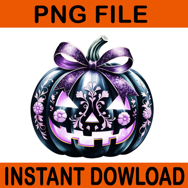 Sparkly Pumpkin Floral Coquette Bow Pumpkin PNG