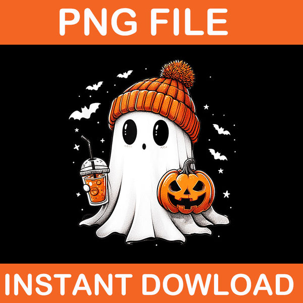 Ghost Drinking Coffee Halloween PNG, Ghost Ice Coffee Halloween PNG