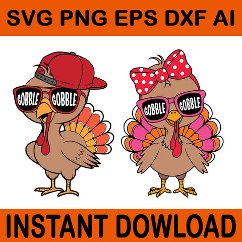 Gobble Turkey SVG, Boy Girl Turkey SVG, Thanksgiving SVG 