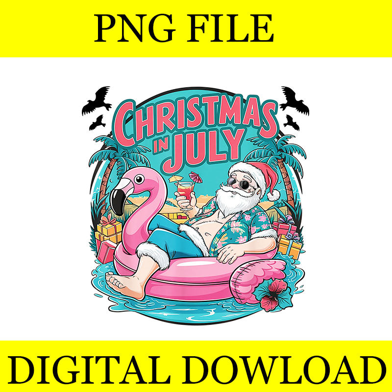 Santa Flamingo Christmas In July Summer Xmas PNG