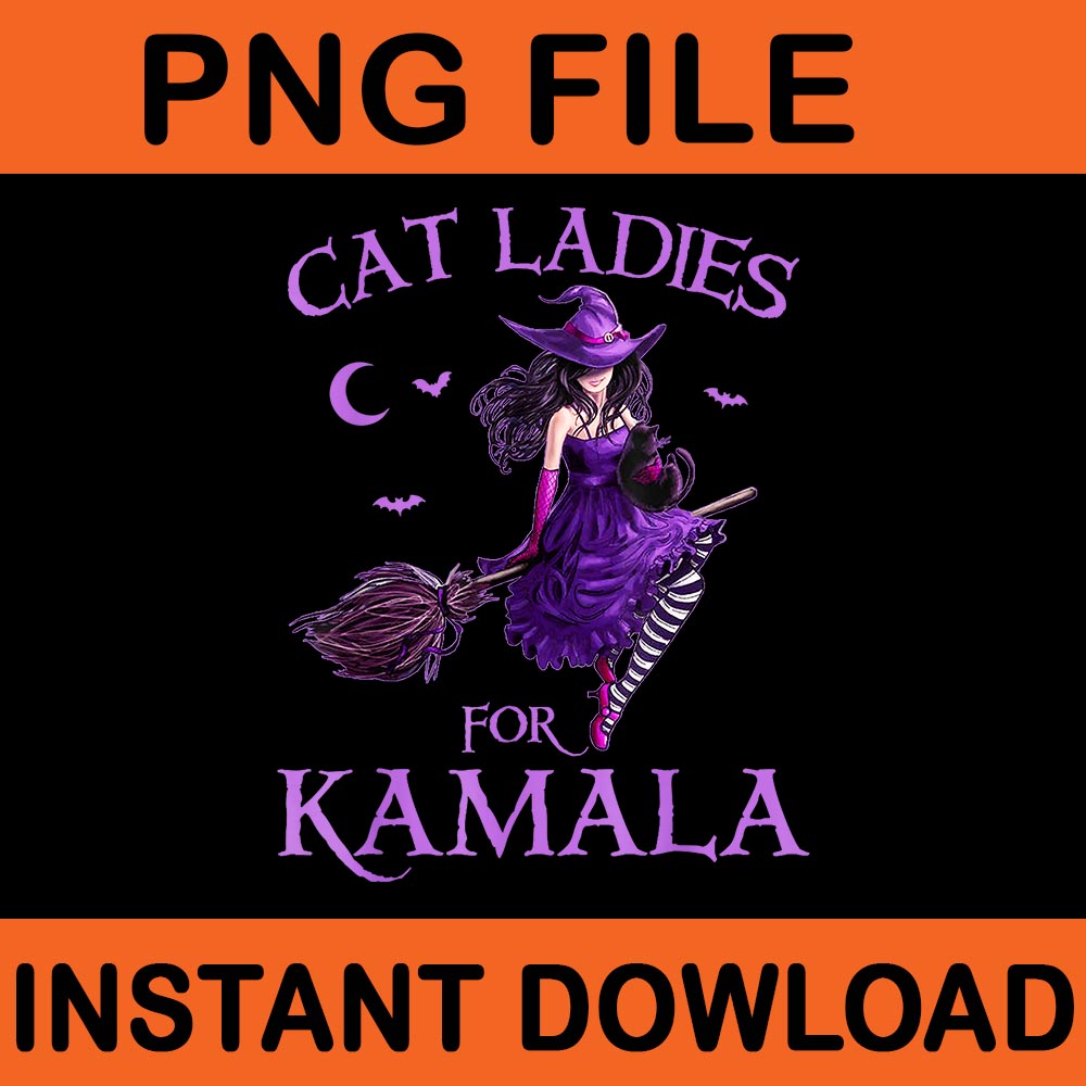 Cat Ladies For Kamala Harris 2024 Witches Halloween PNG