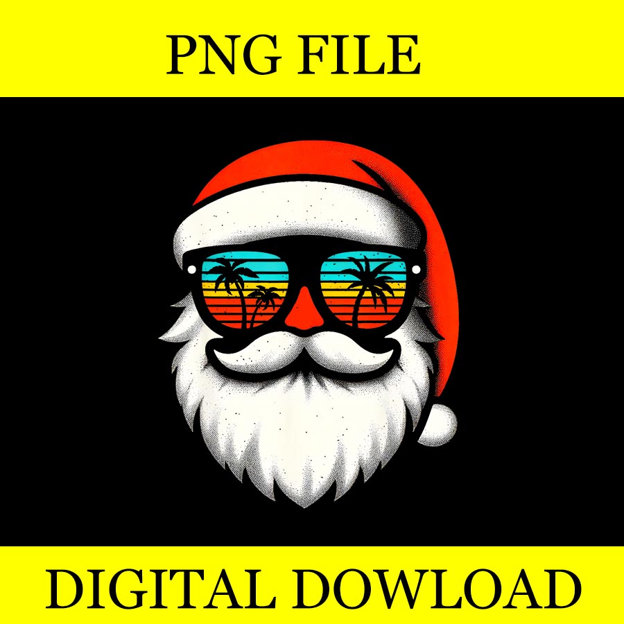 Christmas in July Santa Hat Sunglasses Beach Summer Vacation PNG