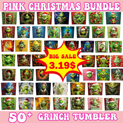 50 Grinch Christmas Tumbler Bundle Png, Grinch Bundle Tumbler Png, Pink Christmas Bundle Png, Tumbler Christmas Png