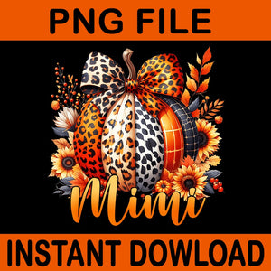 Mimi Thanksgiving Leopard Pumpkin Sunflower Coquette Bow PNG