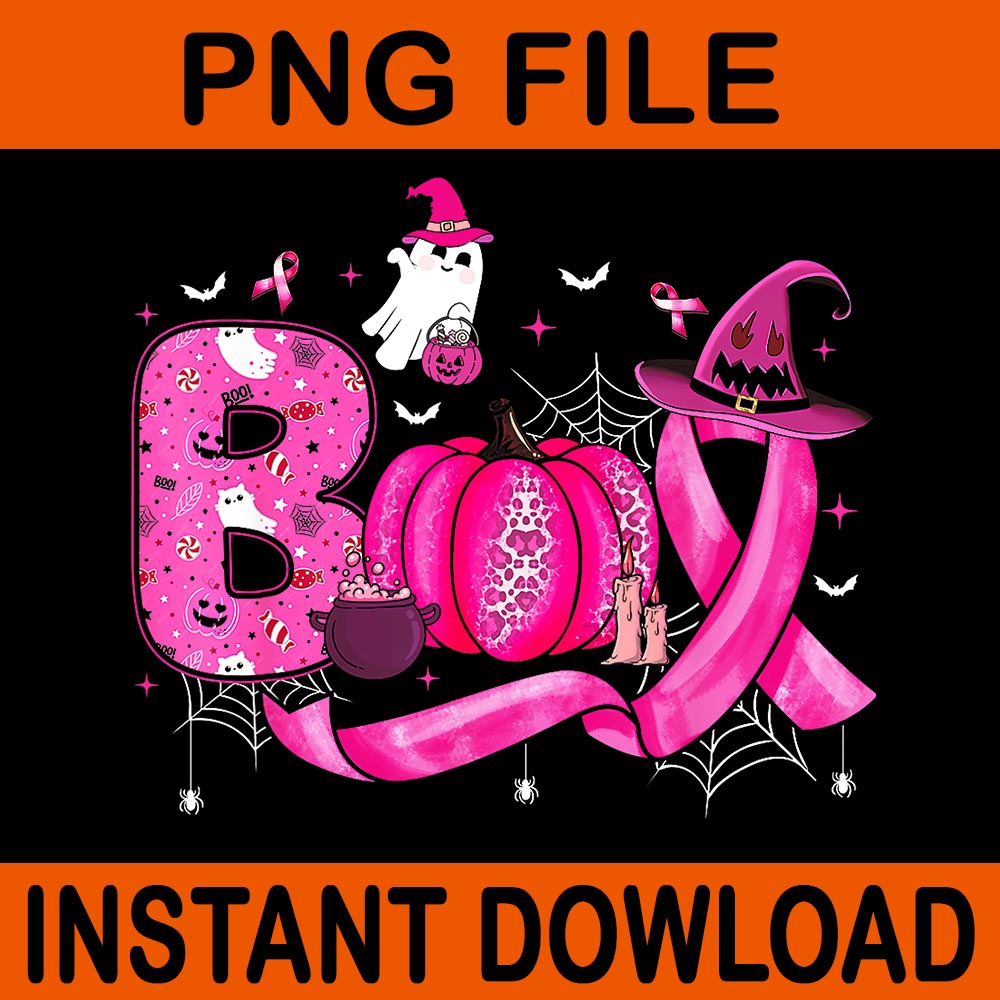 Boo Pink Ghost Halloween Breast Cancer Awareness PNG