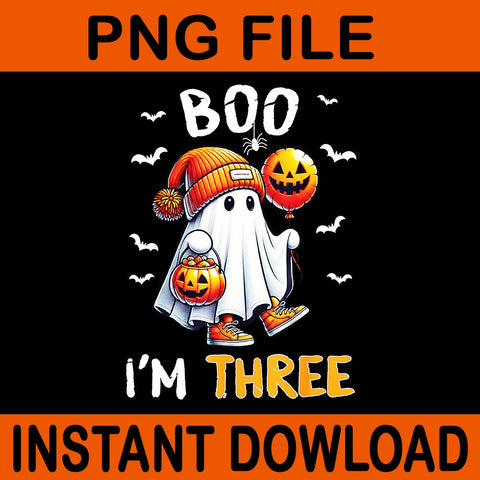 Boo I'm Three Ghost 3rd Birthday Halloween PNG