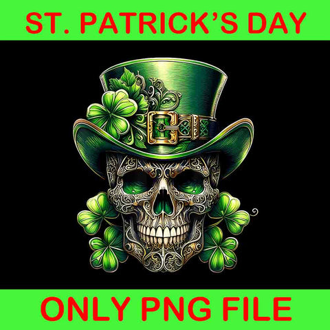 Sugar Skull St Patrick Day Of the Dead Lucky Shamrock Png, Skull St Patrick Day Png