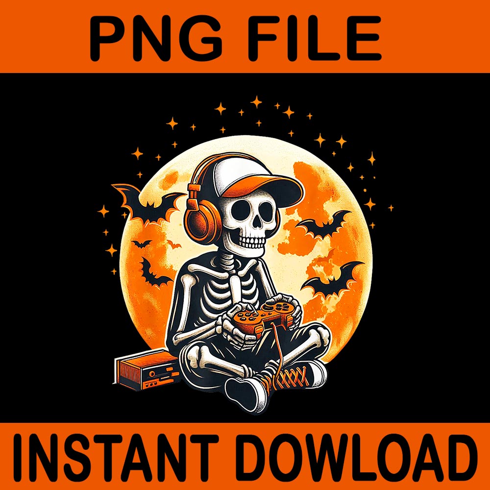 Skeleton Gamer Moon Video Halloween  PNG