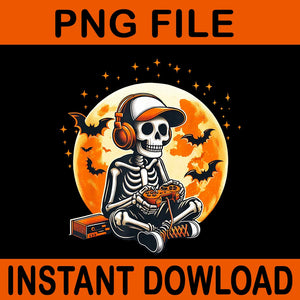 Skeleton Gamer Moon Video Halloween  PNG