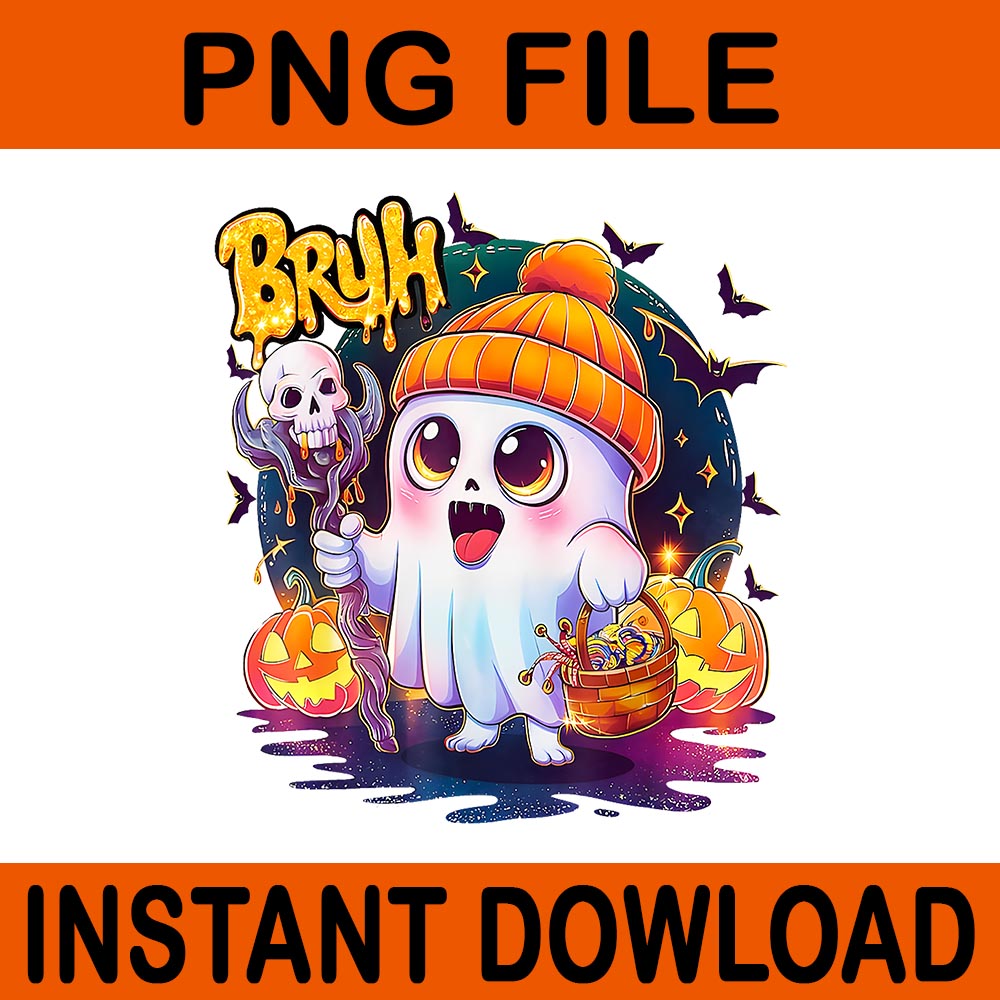 Bruh Ghost Halloween PNG, Ghost Trick Or Treat Candy Halloween PNG