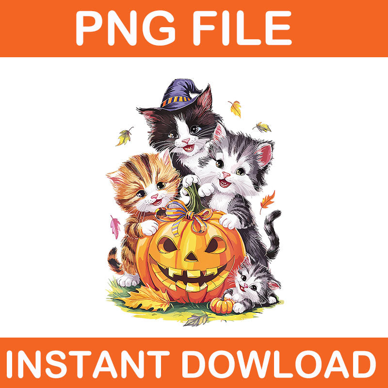 Cat Pumpkin Halloween Floral Spooky Season PNG